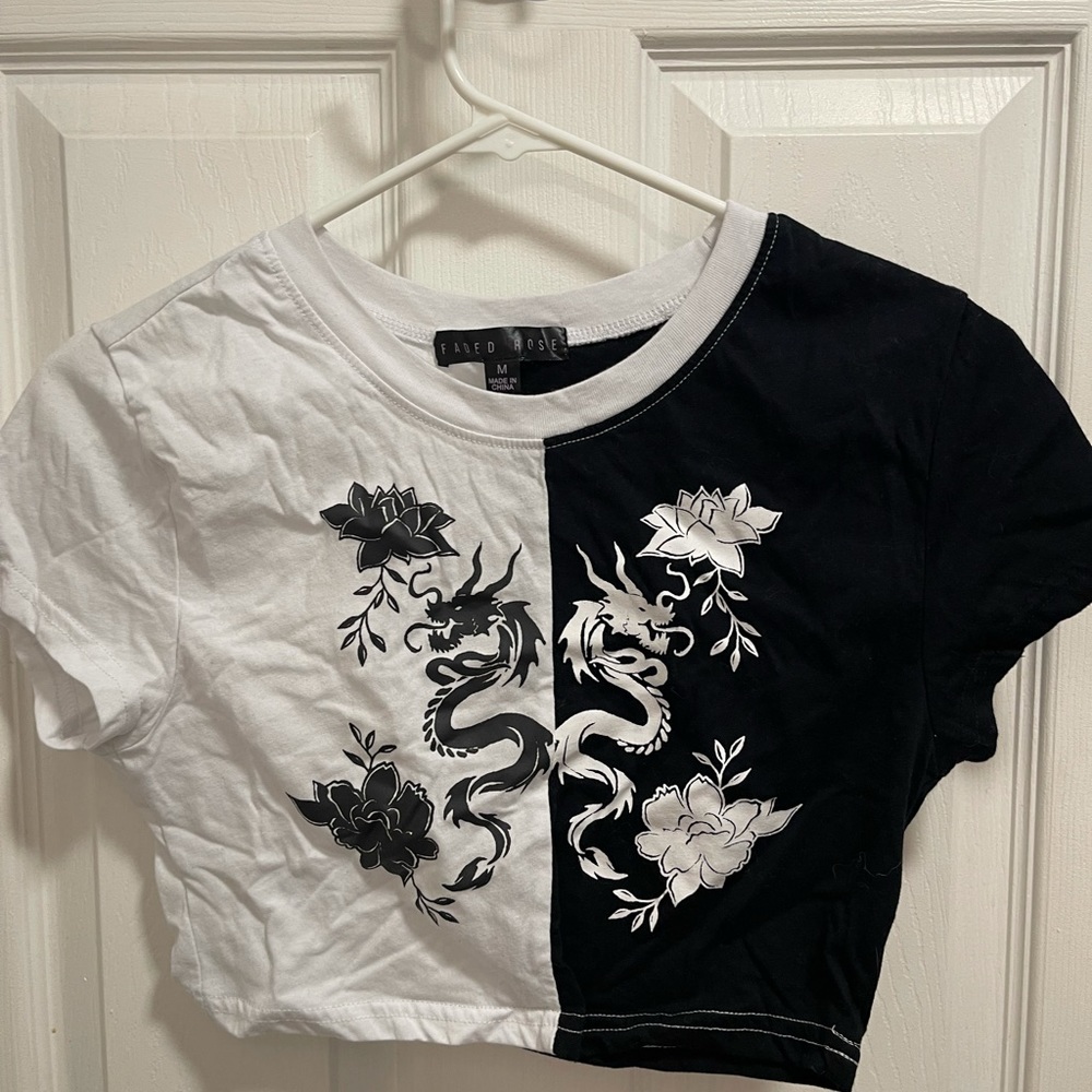 Black and White Dragon Cropped Tee